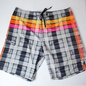 Voodoo Stretch Plaid Swim Trunks Size 40